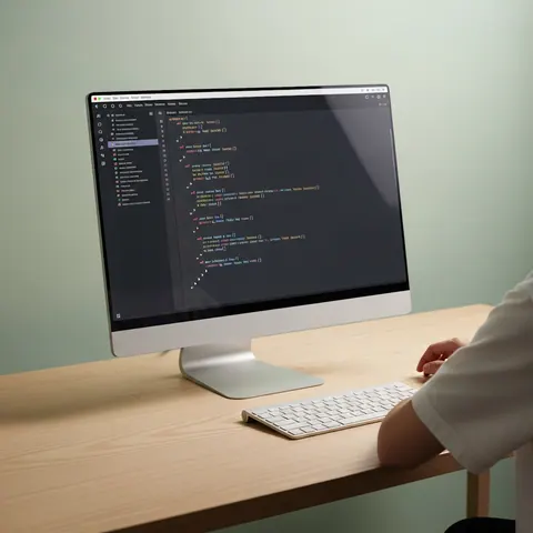 A hand-coded website project open in a code editor on a desktop monitor