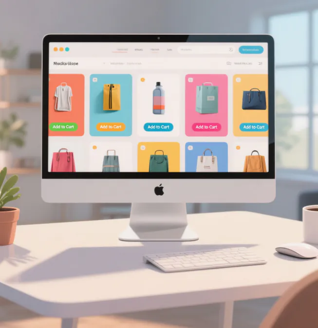 A desktop monitor showing an online store's product grid