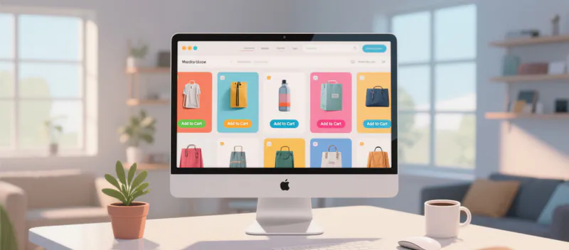 A desktop monitor showing an online store's product grid